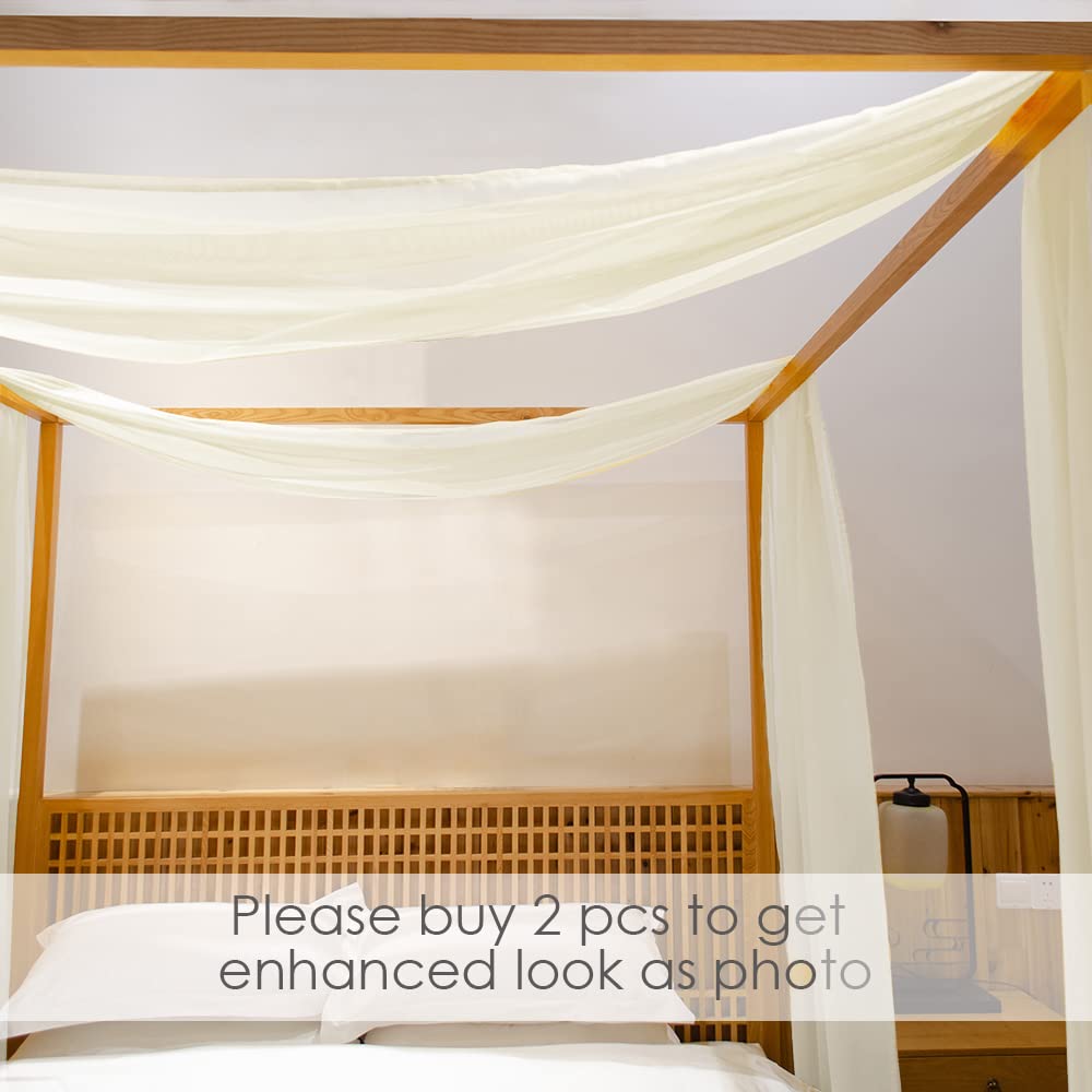 Linentalks Ivory Sheer Canopy Bed Scarf for Twin Bed - Luxury Canopy Bed Curtains & Drapes for Four Poster Beds - 52x205 Inches - Perfect for Bedroom Decor, Boho Wedding Canopy, or Nursery Room Accent