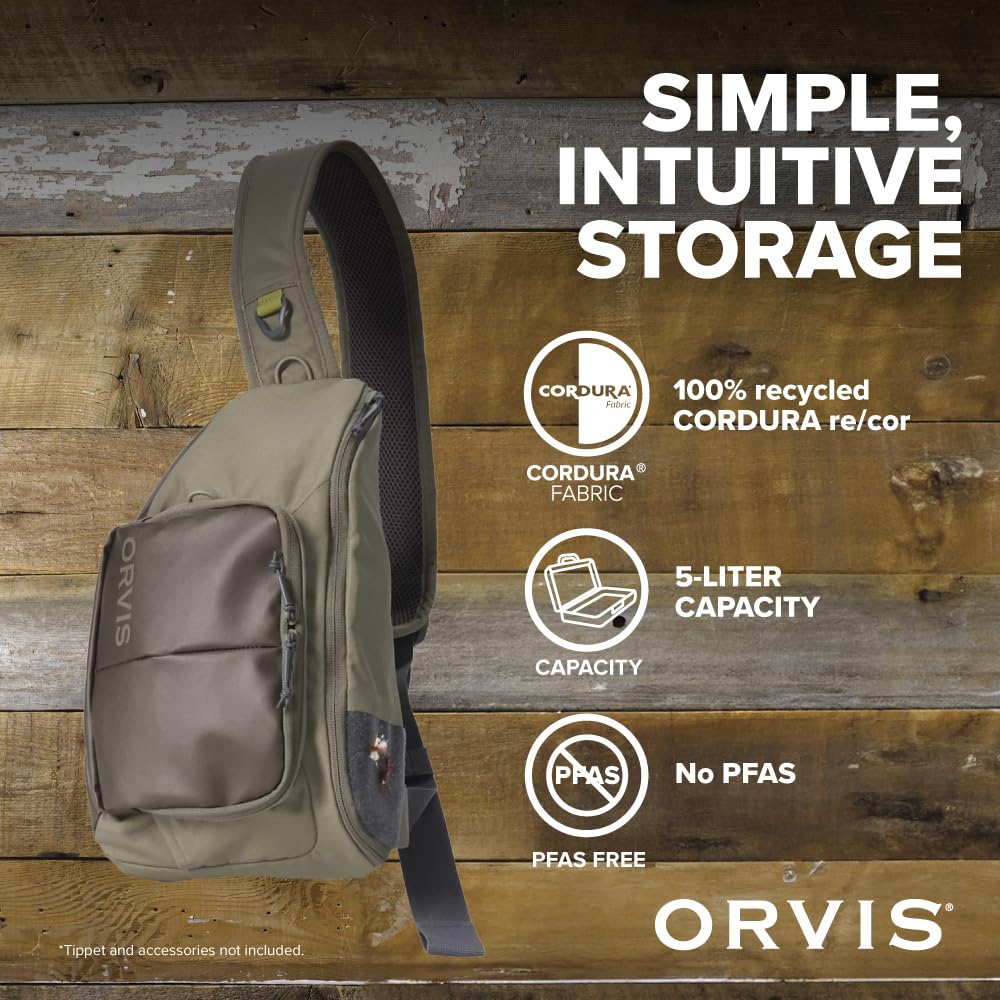 Orvis Mini Sling Pack (26B2) - 5L Recycled ECO CORDURA Shoulder Strap Tackle Backpack for Fly Fishing - TPU Coated, Dustproof & Durable - Perfect for Outdoor Adventures & Fishing Gear Storage