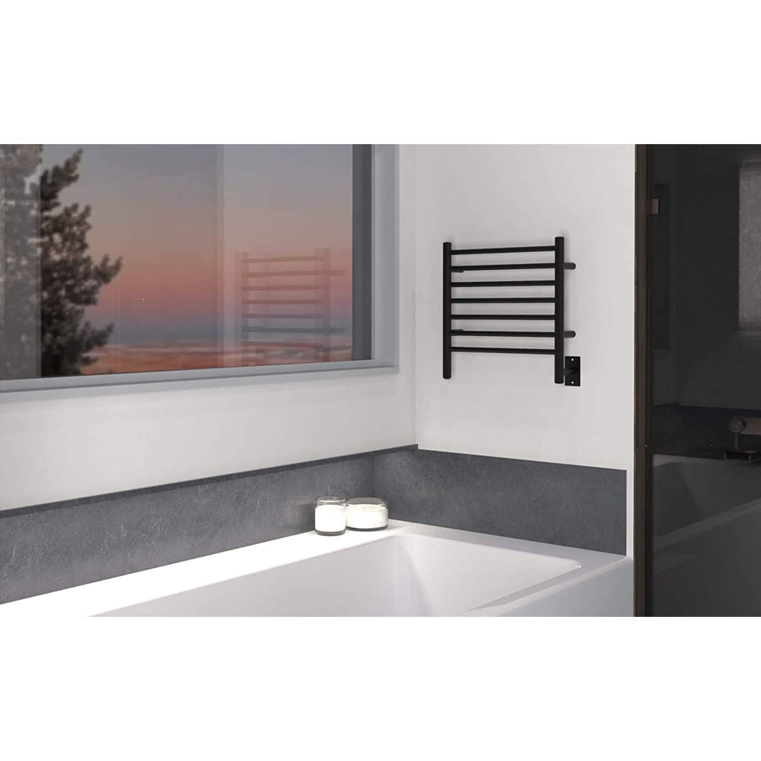 Amba RWHS-SMB 7-Bar Radiant Towel Warmer - Hardwired & Plug-in Combo in Matte Black - Perfect for Bathrooms, Spas & Luxury Homes