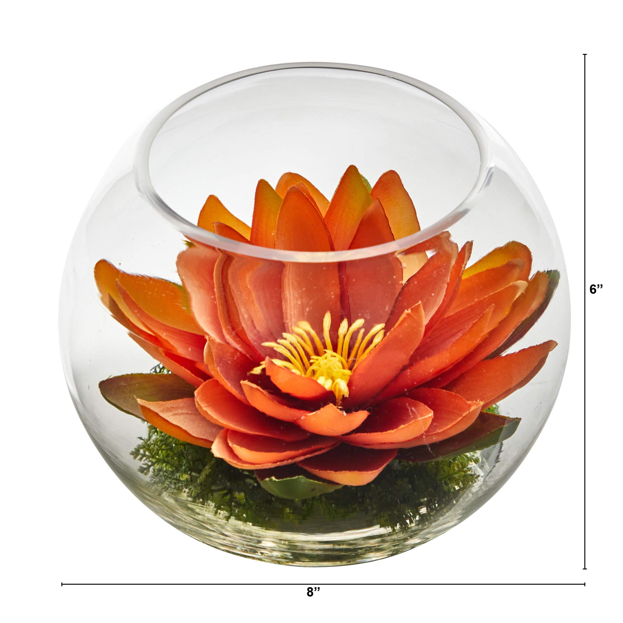 Nearly Natural 8-Inch Artificial Lotus Flower Arrangement in Glass Vase - Elegant Home Decor for Living Room, Office & Wedding Centerpieces