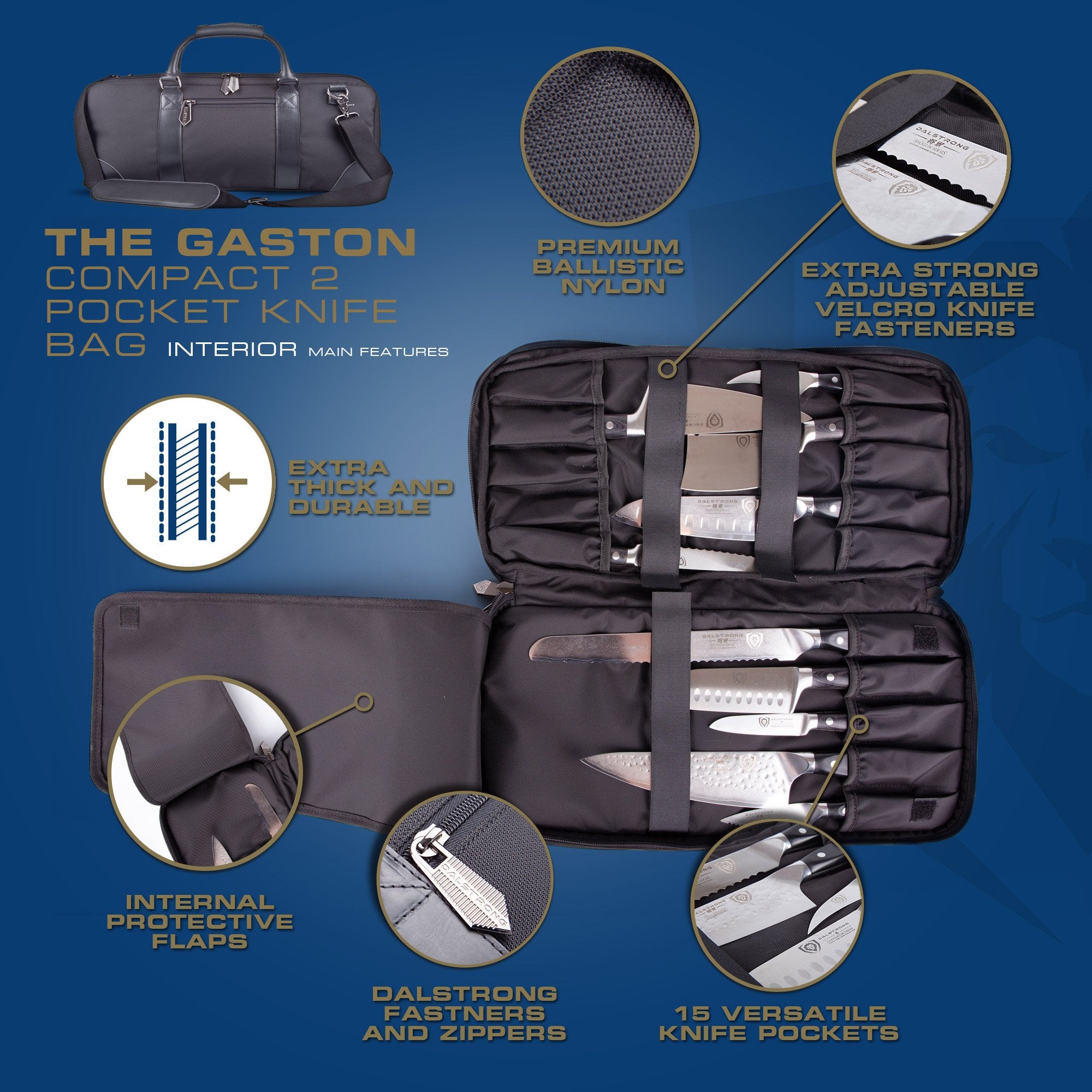 Dalstrong Compact 2-Pocket Knife Bag | Gaston Series | Perfect for Chefs & Outdoor Enthusiasts | Kitchen Knife Storage & Camping Gear Organizer