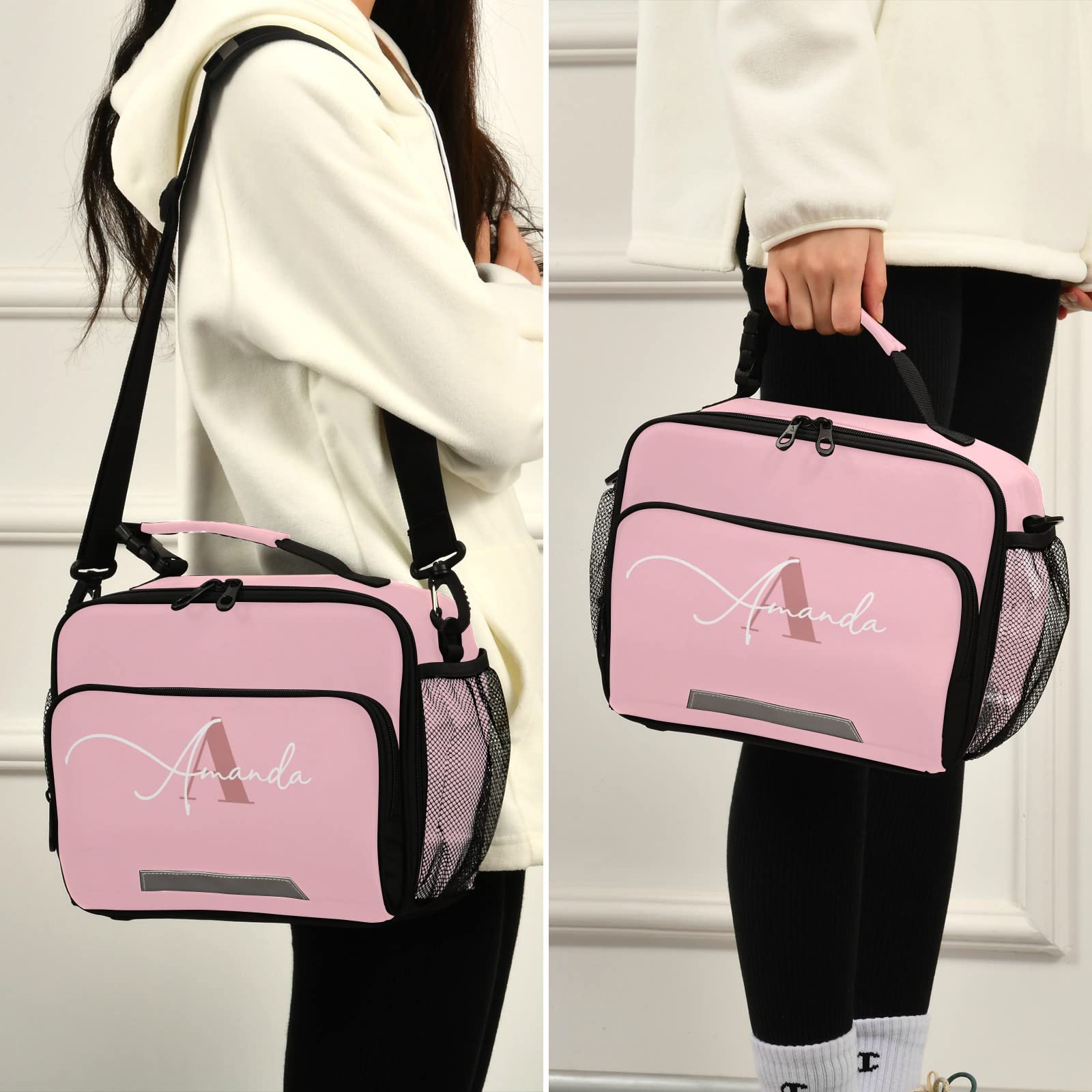 Custom Pink Insulated Lunch Bag with Adjustable Shoulder Strap - Lightweight Lunch Box for Women & Students - Perfect for Work, School, Picnic & Outdoor Activities