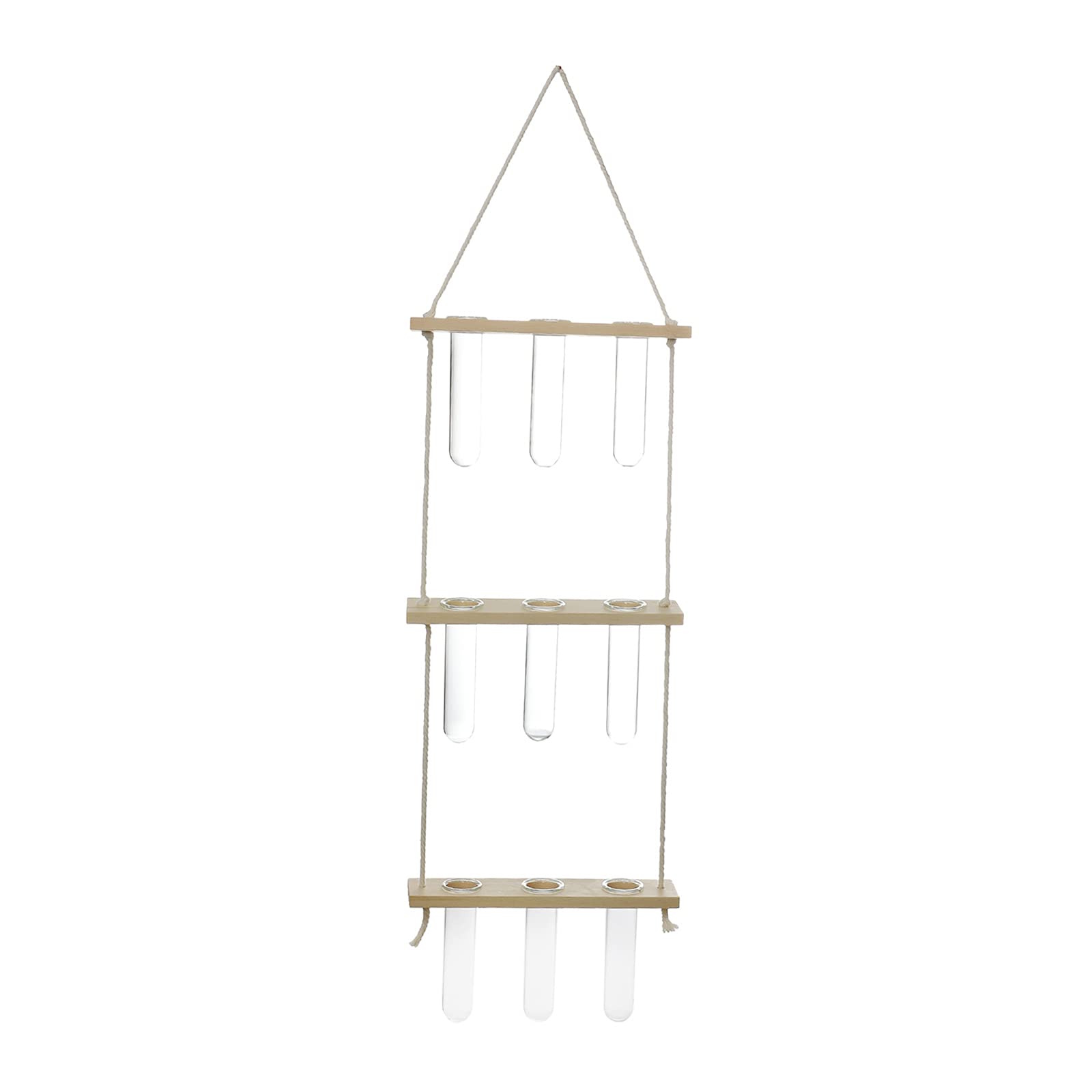 MagiDeal Modern Wall Hanging Glass Planter - Wood Stand Flower Bud Vase & Terrarium for Plants - Natural Wood Home & Office Decor - Perfect for Indoor Gardens, Living Room Decor, and Wedding Centerpieces