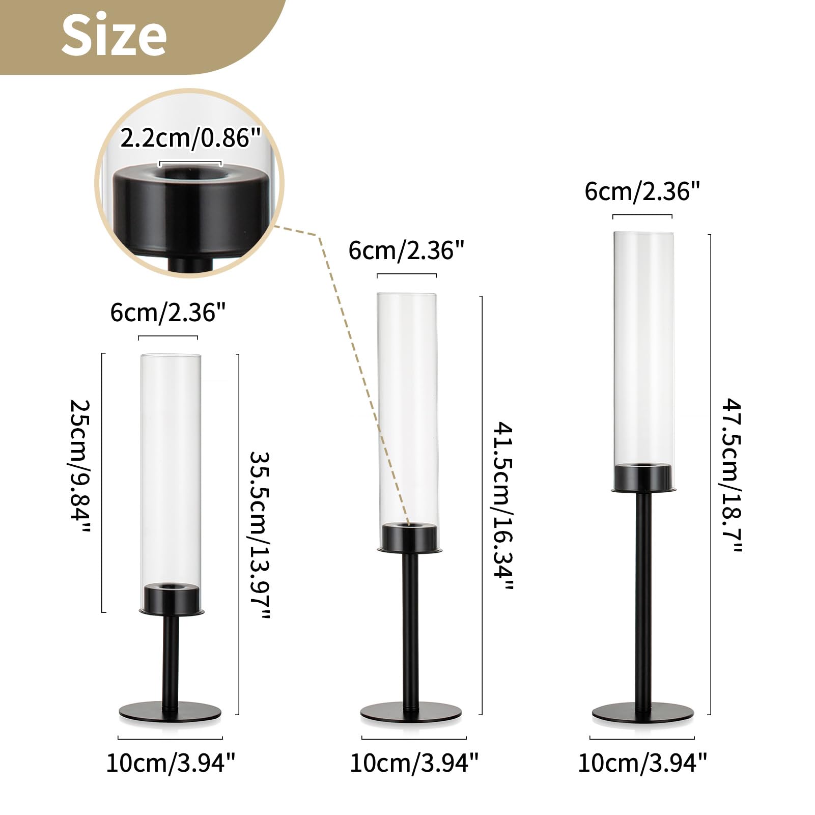 NUPTIO 18-Piece Black Hurricane Candle Holders Set with Crystal Glass Cylinder Sleeves - Metal Taper Candle Stick Holders for Christmas, Thanksgiving, Weddings & Party Centerpieces - Elegant Table Decor for Dining Room, Fireplace Mantel & Holiday Events