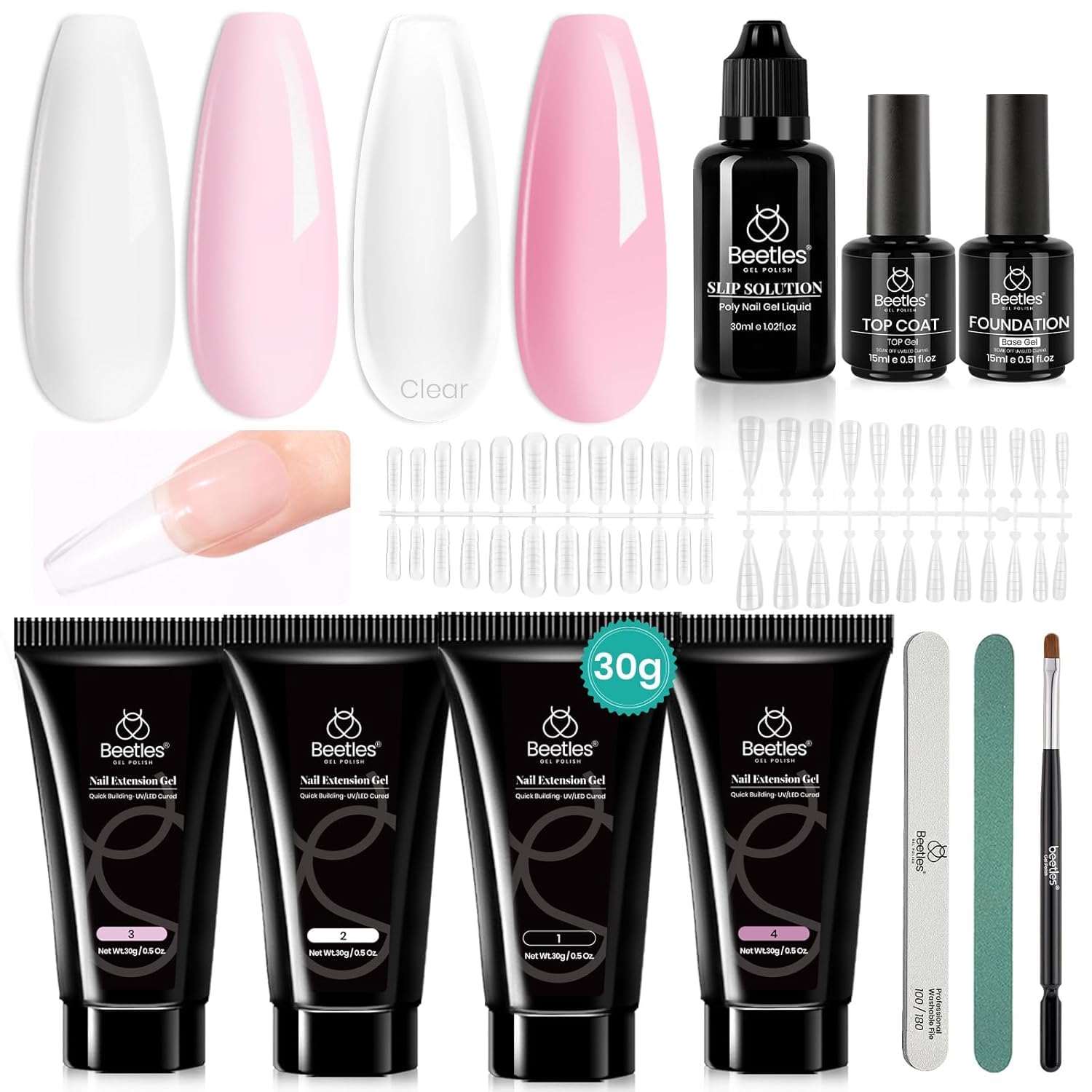 Beetles Poly Nail Gel Kit - 4 Colors for Nail Extensions & Art | Salon & Home Use