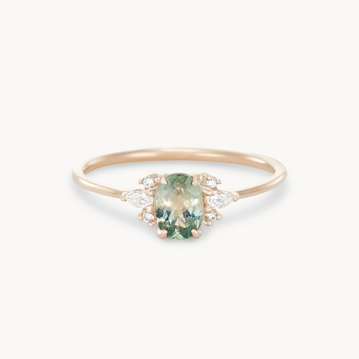 Unique 14K Yellow Gold Ring with Green Sapphire - Handcrafted One-of-a-Kind Jewelry for Engagement, Anniversary & Special Occasions