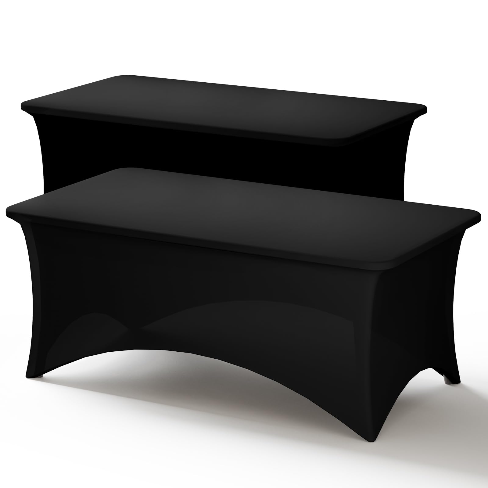Fixwal 6FT Stretch Spandex Tablecloth for Rectangle Table - 2 Pack Black Fitted Table Covers for Party, Wedding, Banquet Decor | Washable & Wrinkle-Free | Perfect for Dining Room, Buffet Tables & Event Decorations