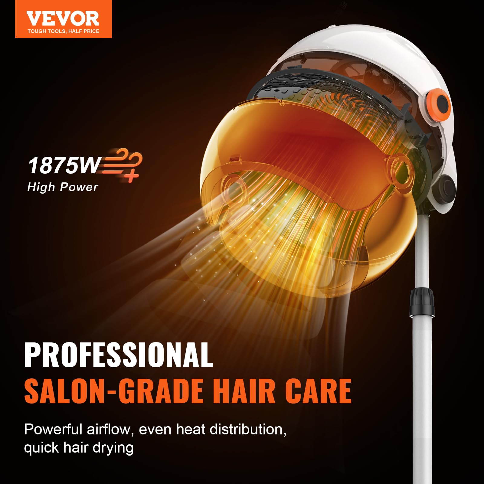 VEVOR 1875W Professional Hooded Bonnet Hair Dryer with Adjustable Speed, Temperature Control & Timer - Portable Roller Wheels for Salon & Home Use - Perfect for Deep Conditioning, Hair Treatments & Styling