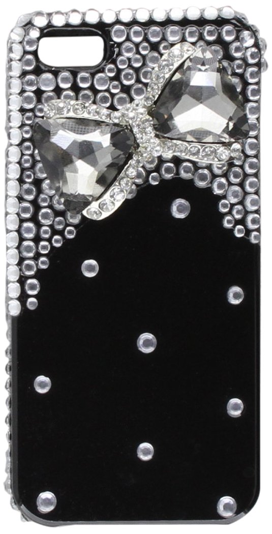Premium 3D Diamond Bling Case for iPhone 5 - Stylish Black Bow Tie Design - Retail Packaging - Perfect for Parties, Weddings & Special Occasions