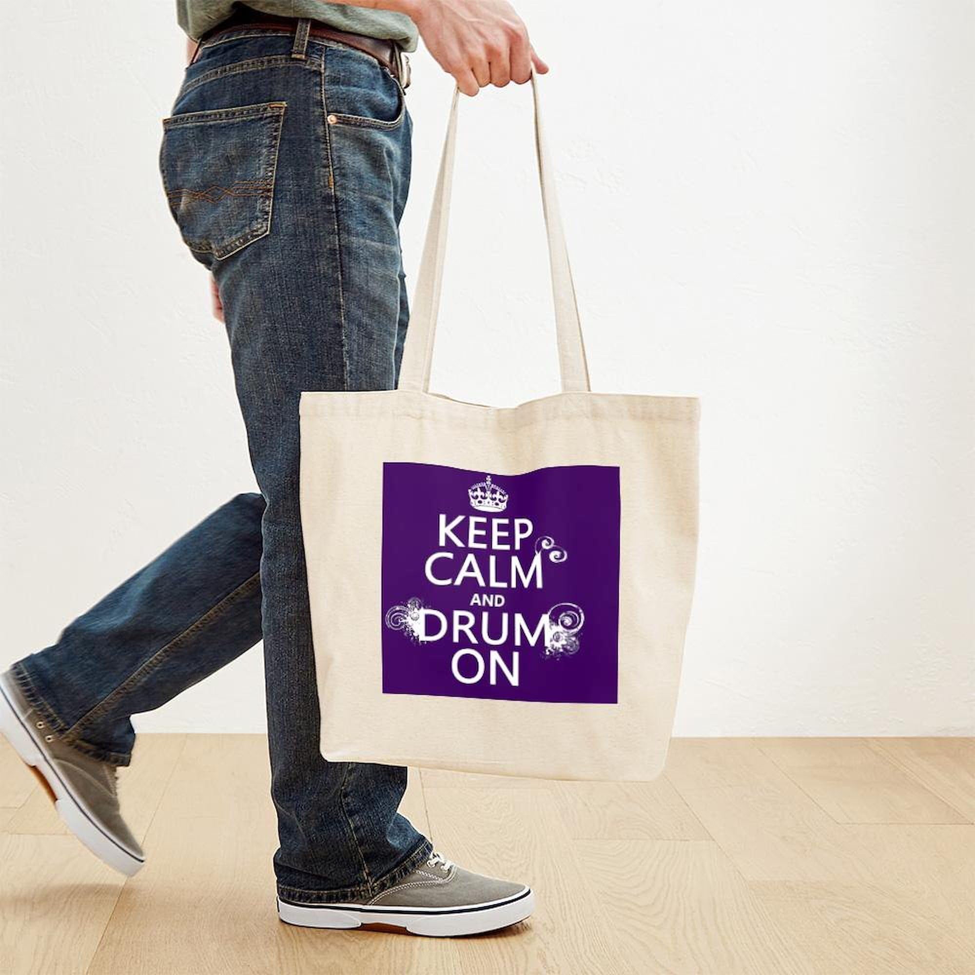 Keep Calm And Drum On Grunge Tote Bag - Natural Canvas Reusable Shopping Bag for Groceries, Beach & Everyday Use