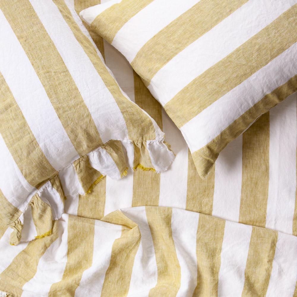 Premium 100% Linen Pillowcase Set - Natural Kelp Stripe Design - Breathable & Hypoallergenic Bedding for Home, Hotel, or Airbnb Use