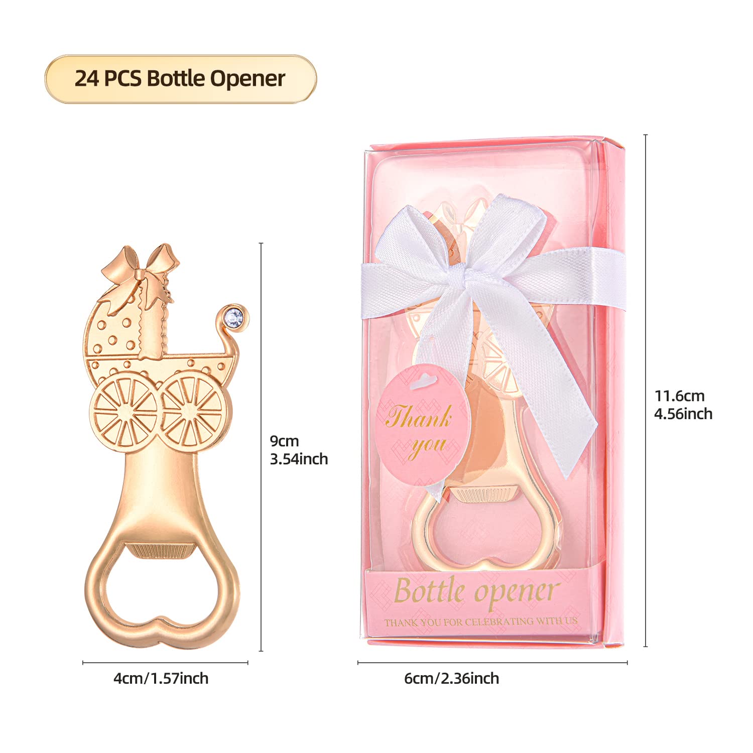 24-Pack Baby Shower Bottle Openers - Carriage Shape Gift Box for Party Favors & Decor
