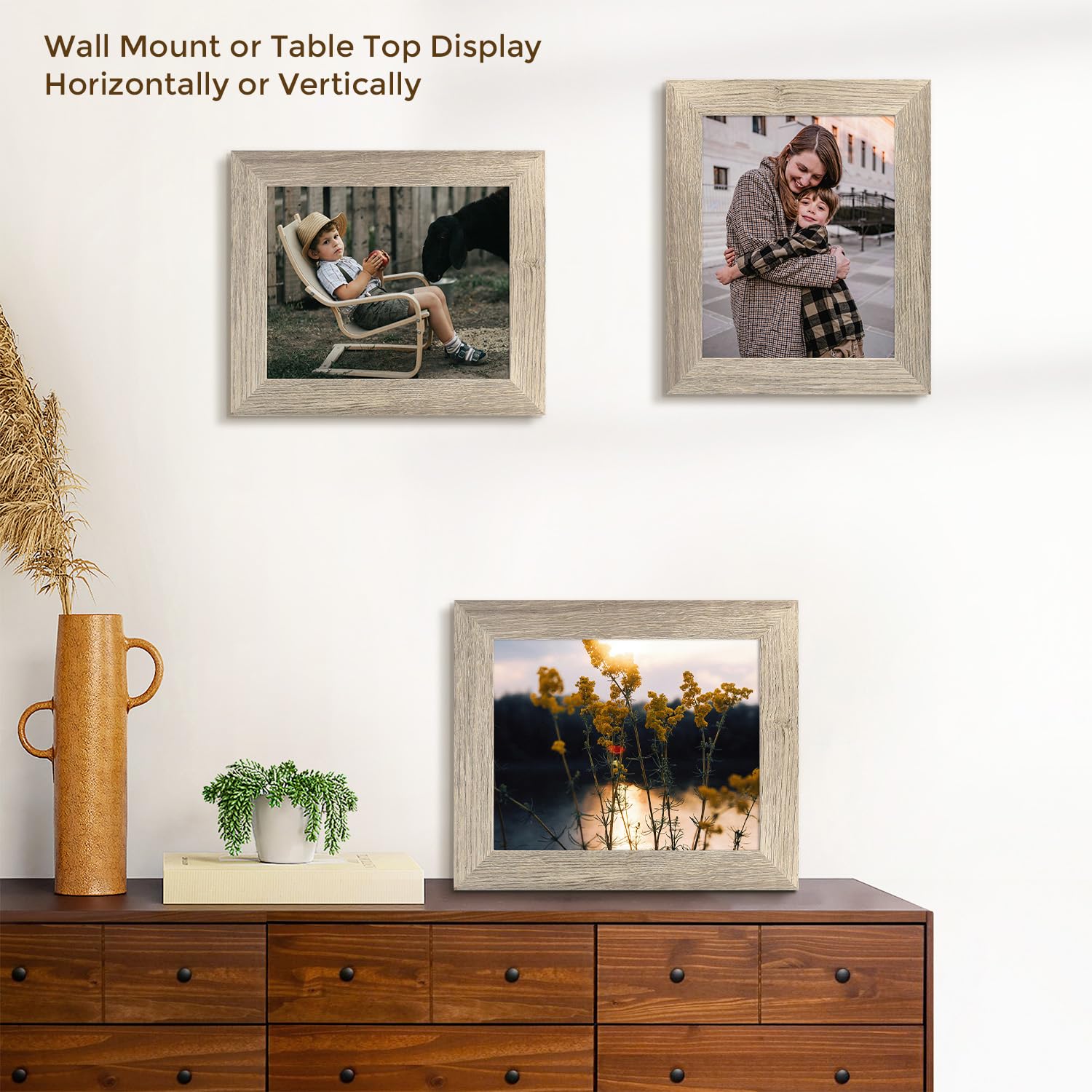 Golden State Art 8x10 Picture Frame - Country Wood Grain Style - Tabletop or Wall Display - Perfect for Photos, Gifts, Wedding Portraits & Home Decor (2 Pack, Beige) | Ideal for Living Room, Bedroom, Office & Gallery Wall Displays