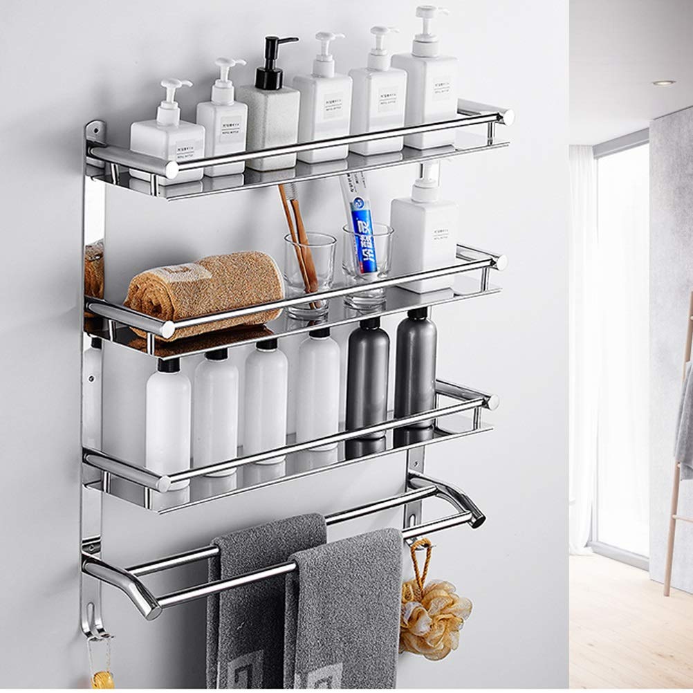 LRZS Free Punching Stainless Steel Bathroom Shelf - 60cm Wall Mounted Towel Rack & Vanity Storage Organizer for Bathroom, Toilet, Kitchen - Durable 304 Stainless Steel Space Saving Solution