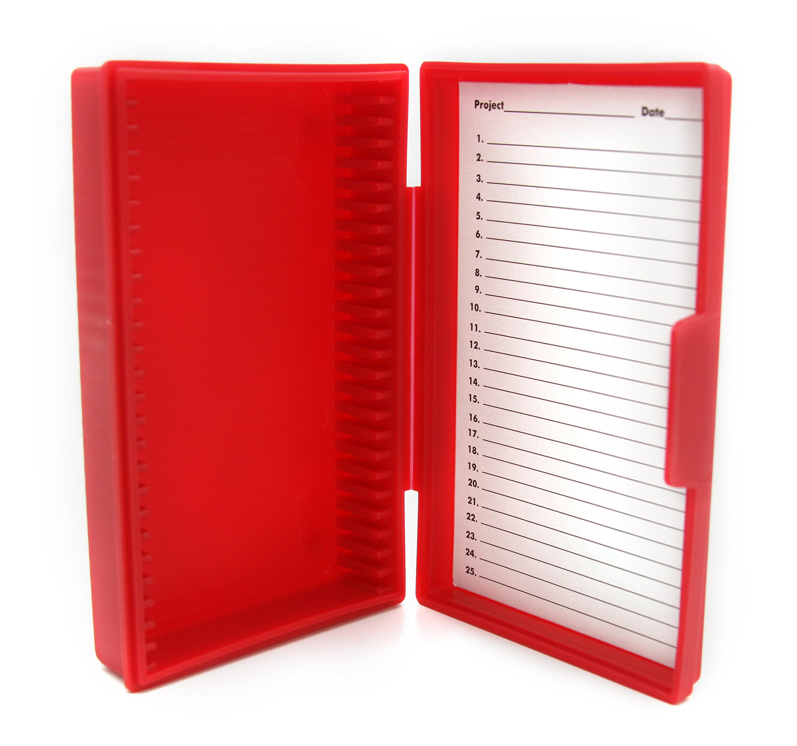 Heathrow Scientific Polypropylene Microscope Slide Box with Secure Latch Lock - Holds 25 Slides - Durable Red Storage Case for Lab, Classroom & Scientific Research