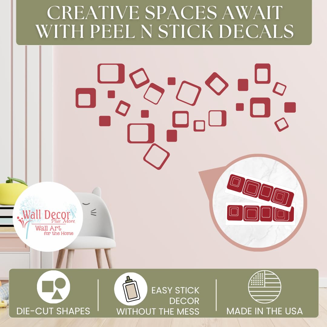 Funky Red Square Wall Stickers - 20-Piece Set for Home Decor