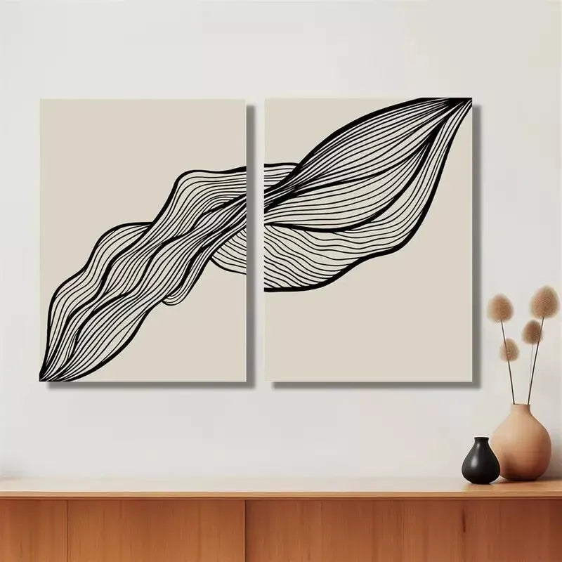 2-Piece Wavy Black Line Art Canvas Framed Wall Decor - 50x75cm High Quality Print - 100% Australian Made - Ready to Hang - Perfect for Living Room, Bedroom & Office Decor