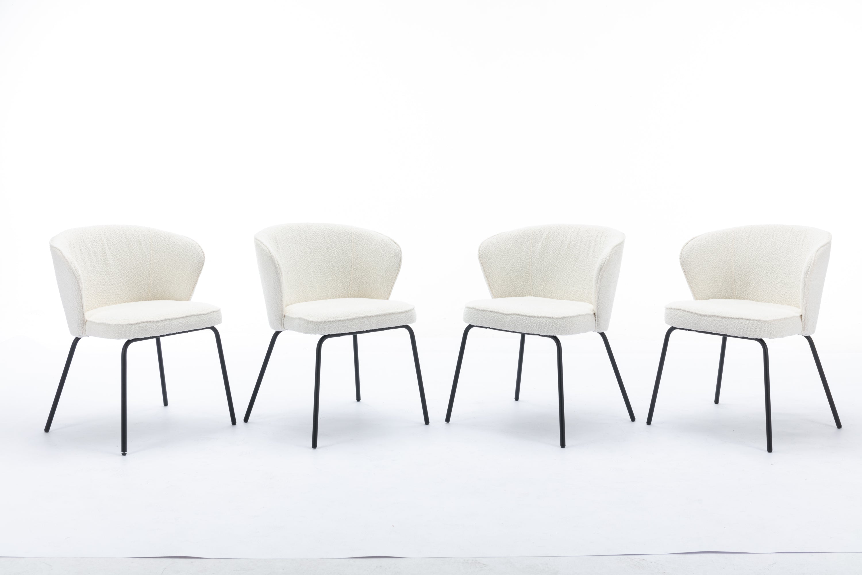 Boucle Fabric Dining Chairs Set of 2 with Black Metal Legs in Ivory - Modern Comfortable Kitchen & Dining Room Seating for Home & Office