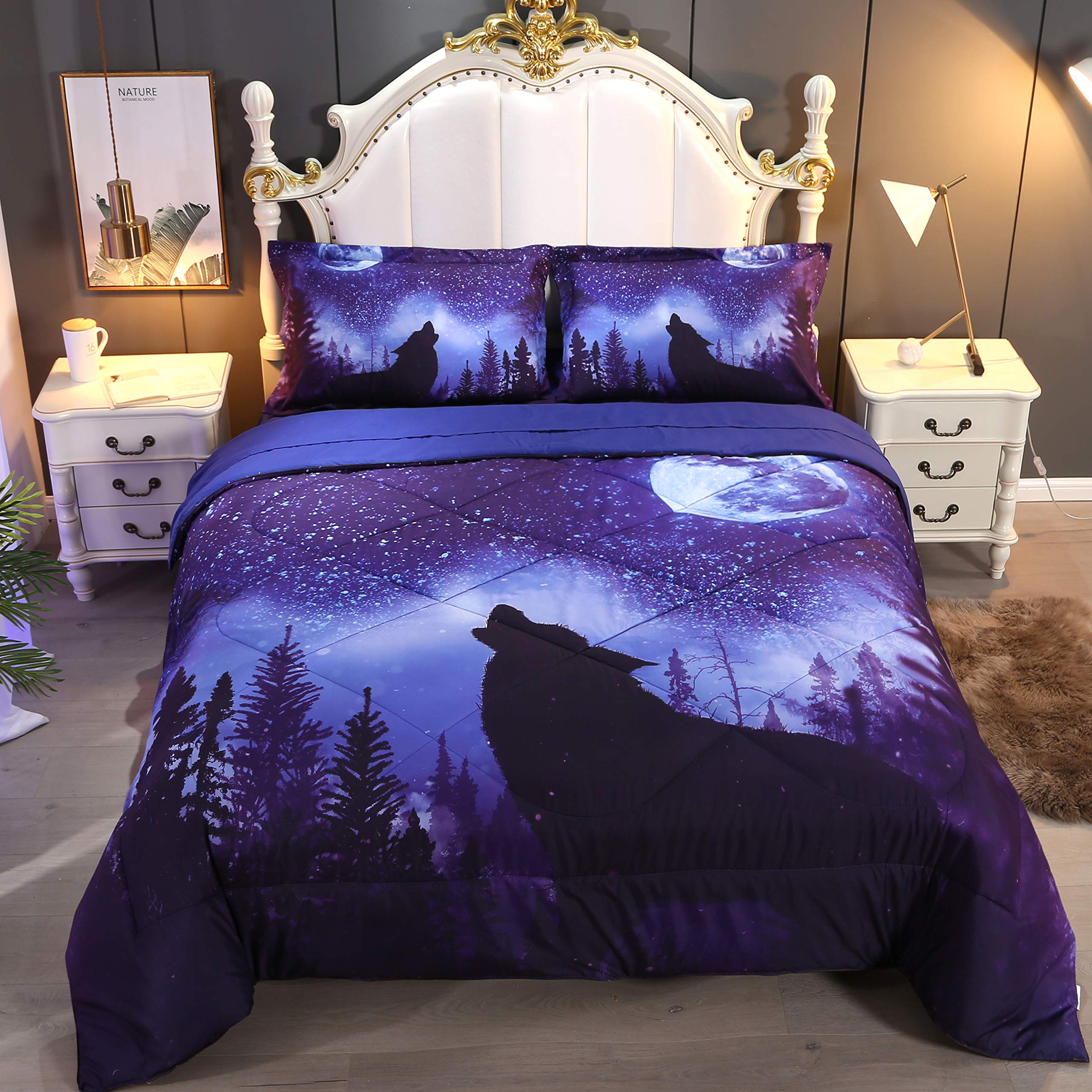 Wolf Comforter Set Queen 5-Piece Blue Bedding for Kids | Boys & Girls Bedroom Decor