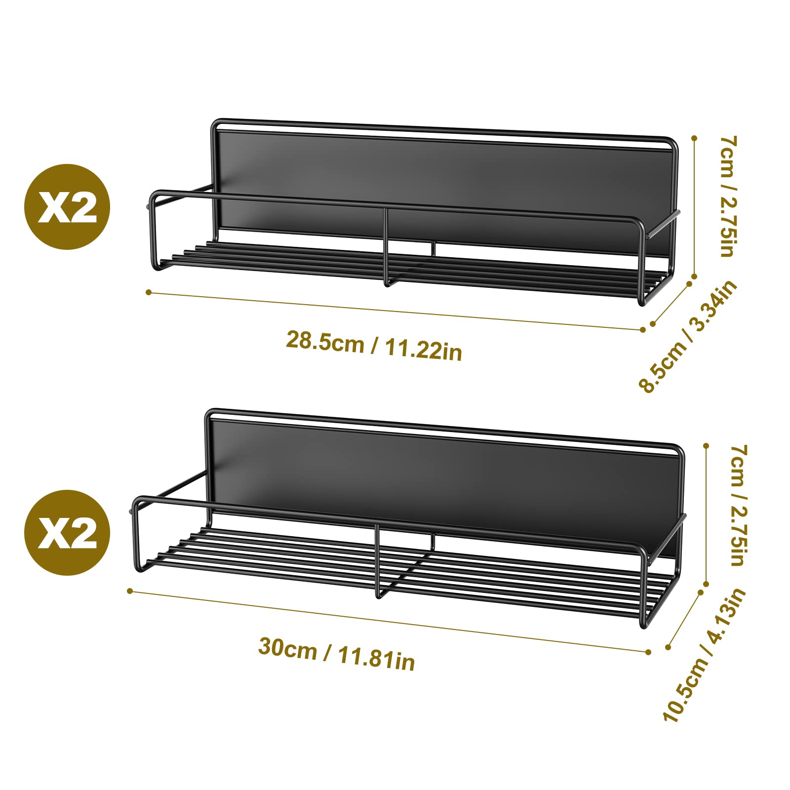4 Pack Magnetic Spice Rack for Refrigerator - Strong Magnetic Shelf Organizer for Kitchen Storage (Black) | Perfect for Spices, Condiments & Small Jars in Fridge or Pantry
