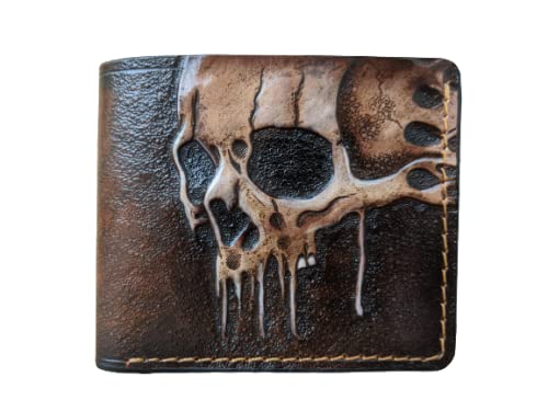 Hand-Carved 3D Genuine Leather Wallet - Skull, Zombie & Skeleton Design - Custom Personalized Men's Wallet - Perfect for Halloween, Gothic Fashion & Unique Gifts