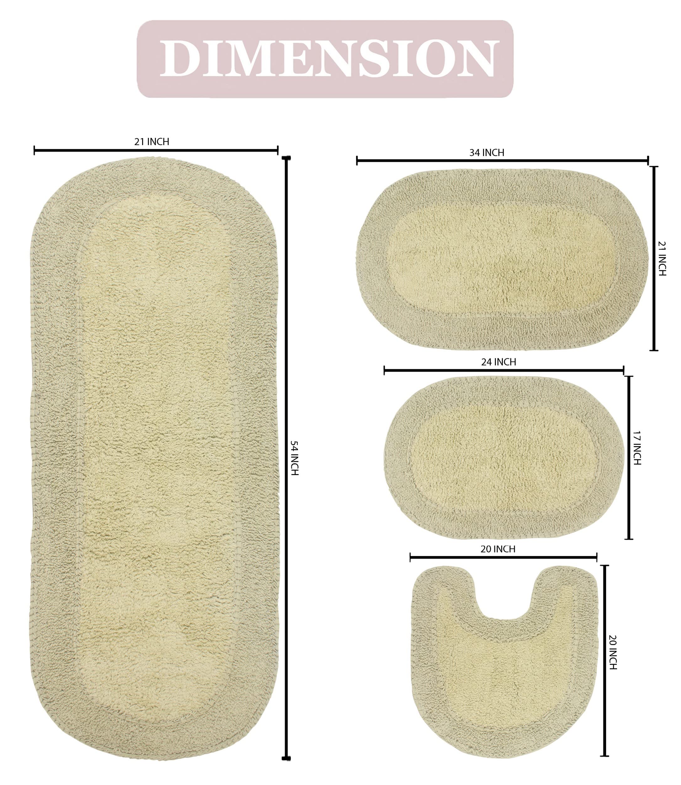 Home Weavers Double Ruffle Collection - 100% Cotton Washable Bathroom Rugs Set (4-Piece) | Ultra Soft & Absorbent Non-Slip Bath Mat for Bathroom & Kitchen Floor | Includes Contour Mat in Sage Green | Perfect for Modern Bathrooms, Spa Decor & Cozy Home Use
