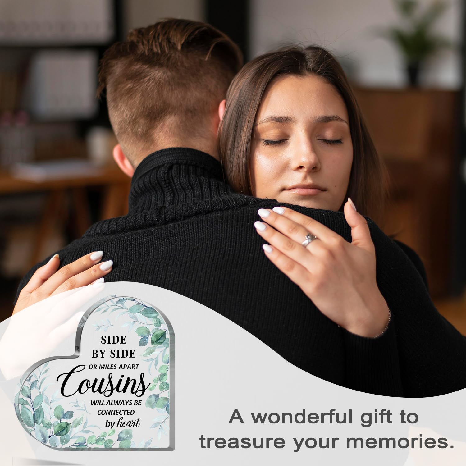 Best Cousin Gifts for Women - Heart Acrylic Keepsake for Birthday, Christmas & Wedding - Thoughtful Present for Sister & Family - Perfect for Anniversaries, Graduations & Special Occasions