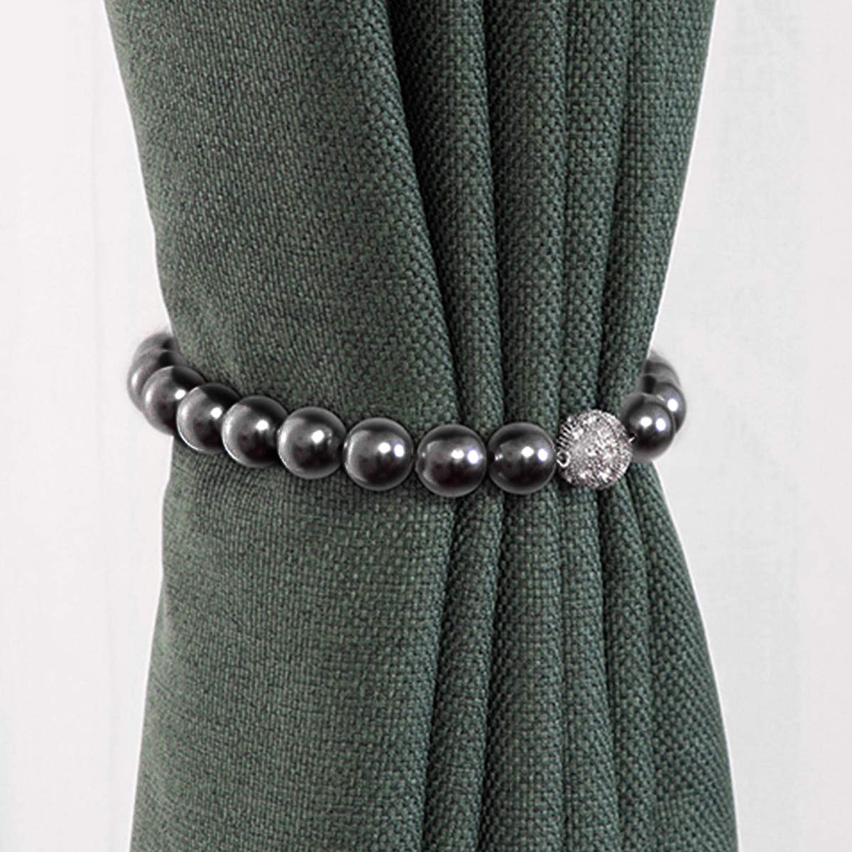VOSAREA 2-Pack Pearl Magnetic Curtain Tie Backs - Elegant Beaded Curtain Holders & Tie Back Clips for Drapes, Sheers & Window Treatments - Perfect for Living Room, Bedroom & Home Decor