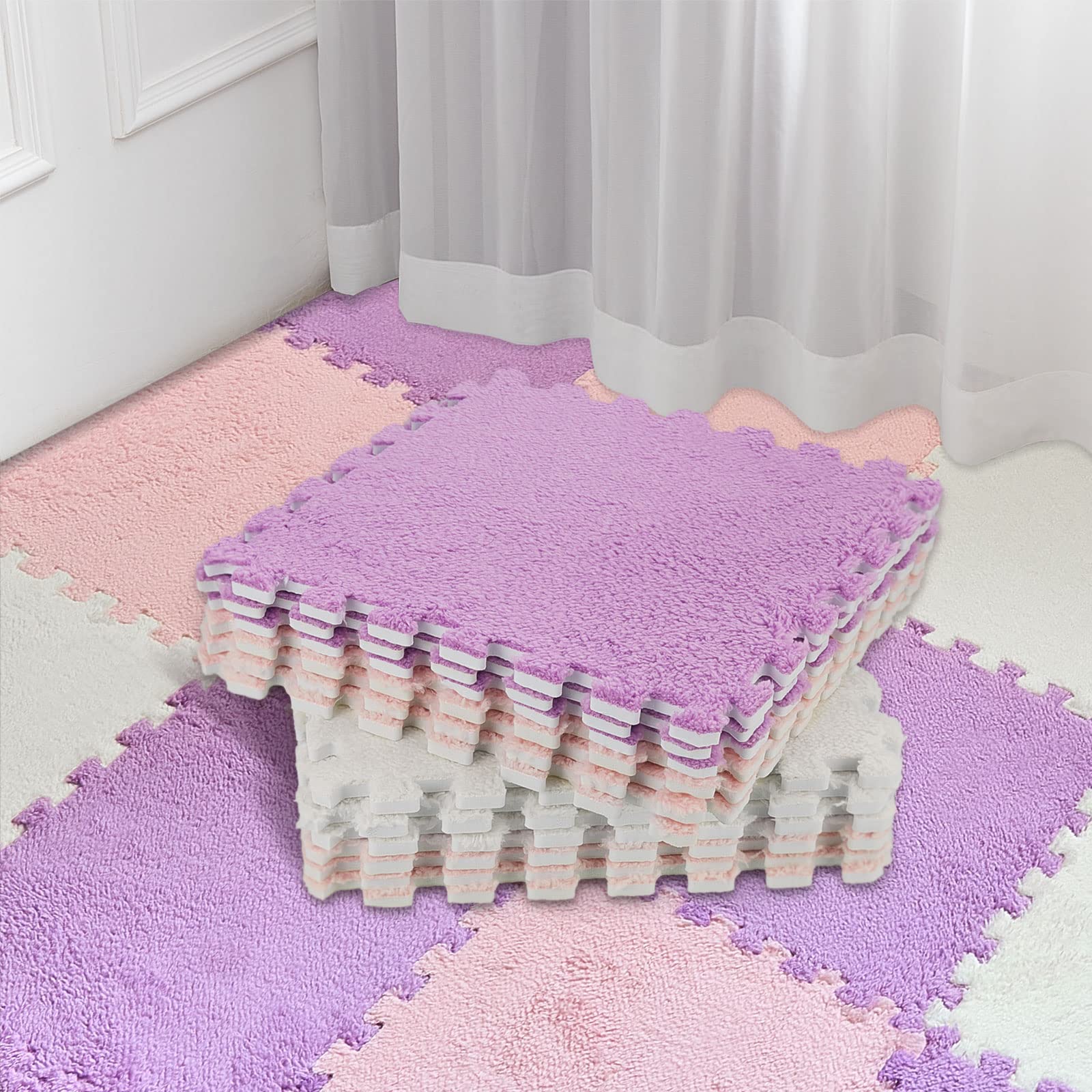 Amylove 36-Piece Plush Foam Play Mat - Soft Interlocking Floor Tiles for Kids Playroom & Nursery (12x12 Inch)
