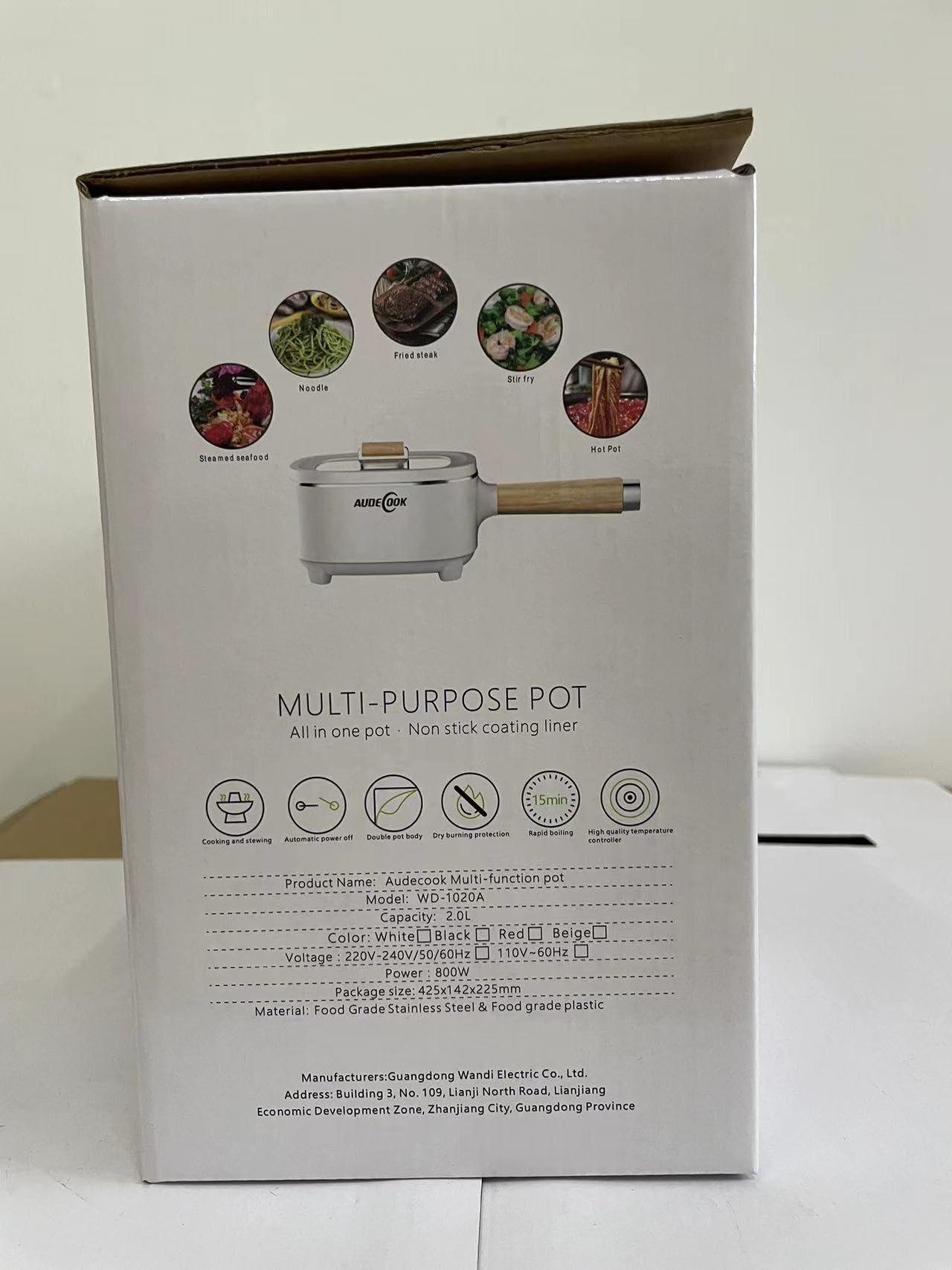 Audecook 2L Electric Hot Pot with Ceramic Non-Stick Coating - 8 Inch Portable Travel Cooker for Ramen, Steak, Fried Rice & Soup | Dual Power Control | Includes Silicone Spatula | Perfect for Dorm, Office, Camping & Small Kitchen Cooking
