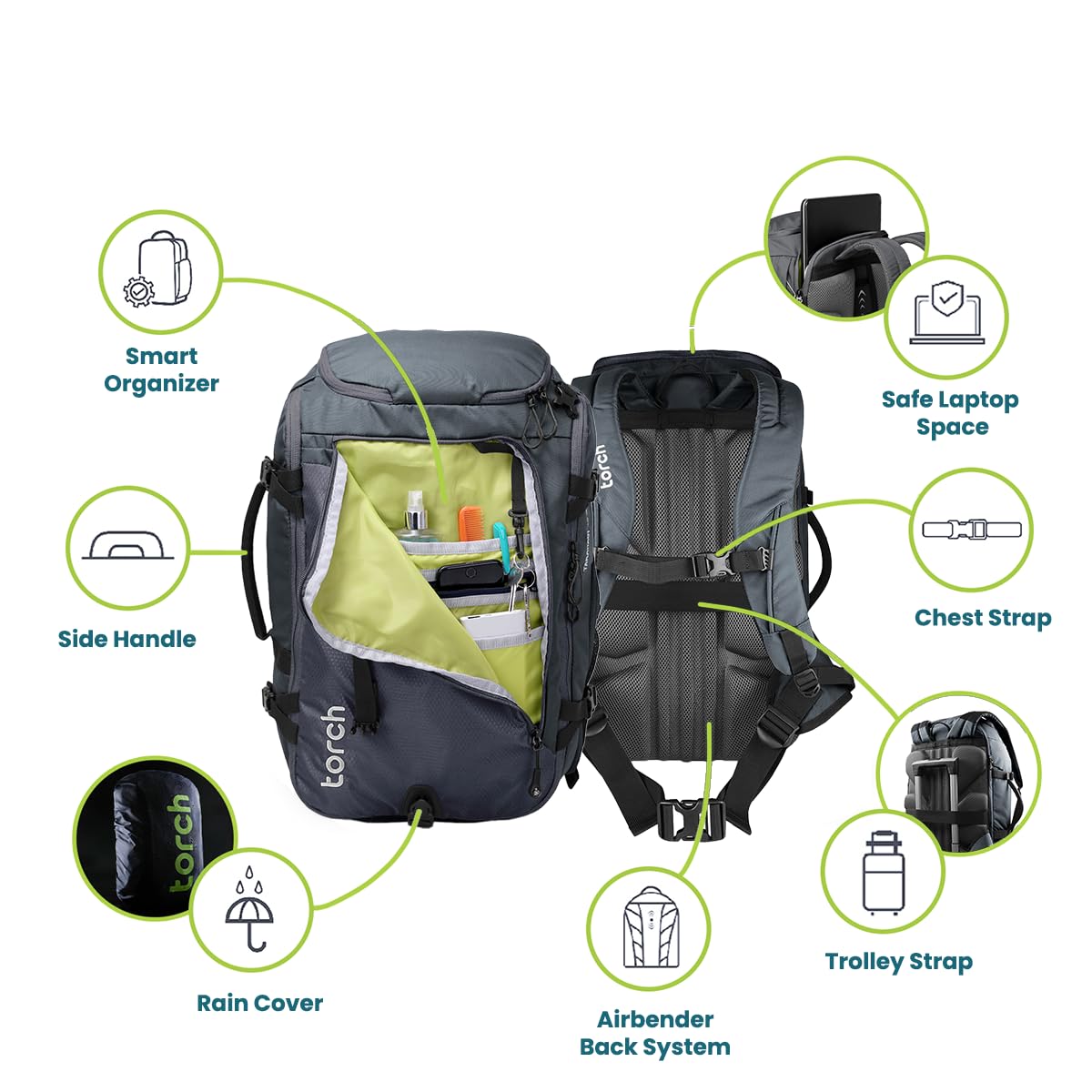 40L Travel Backpack for Men - Airline Approved Carry On Backpack with Rain Cover | Waterproof Hiking Backpack for Camping, Outdoor Adventures & Business Travel | Durable Takahagi Iron Grey Backpack