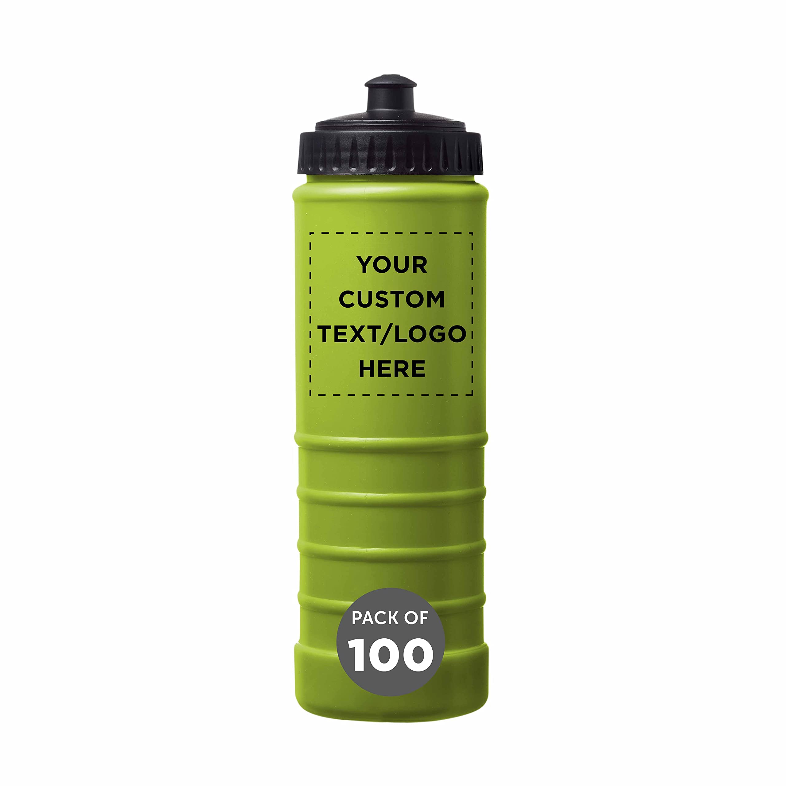 100 Pack 23 oz Plastic Water Bottles with Screw-On Lid & Grip Design - Customizable Text/Logo - Lime Green - Ideal for Sports, Events, Promotions & Bulk Hydration Needs