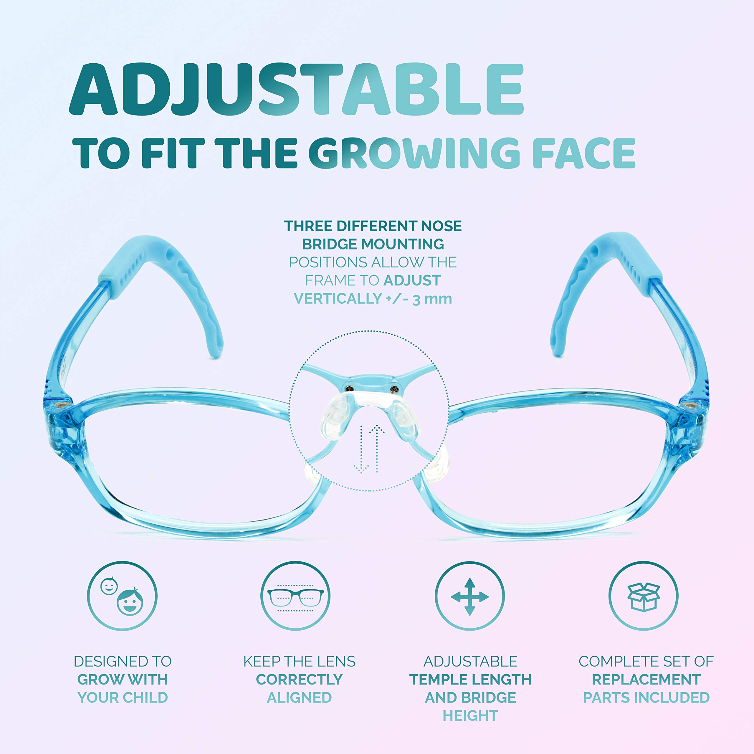 Adjustable Kids Glasses for Boys & Girls - Prescription Eyeglasses for Children with Flexible Temples - Perfect for School, Reading & Daily Wear (Model 2003)