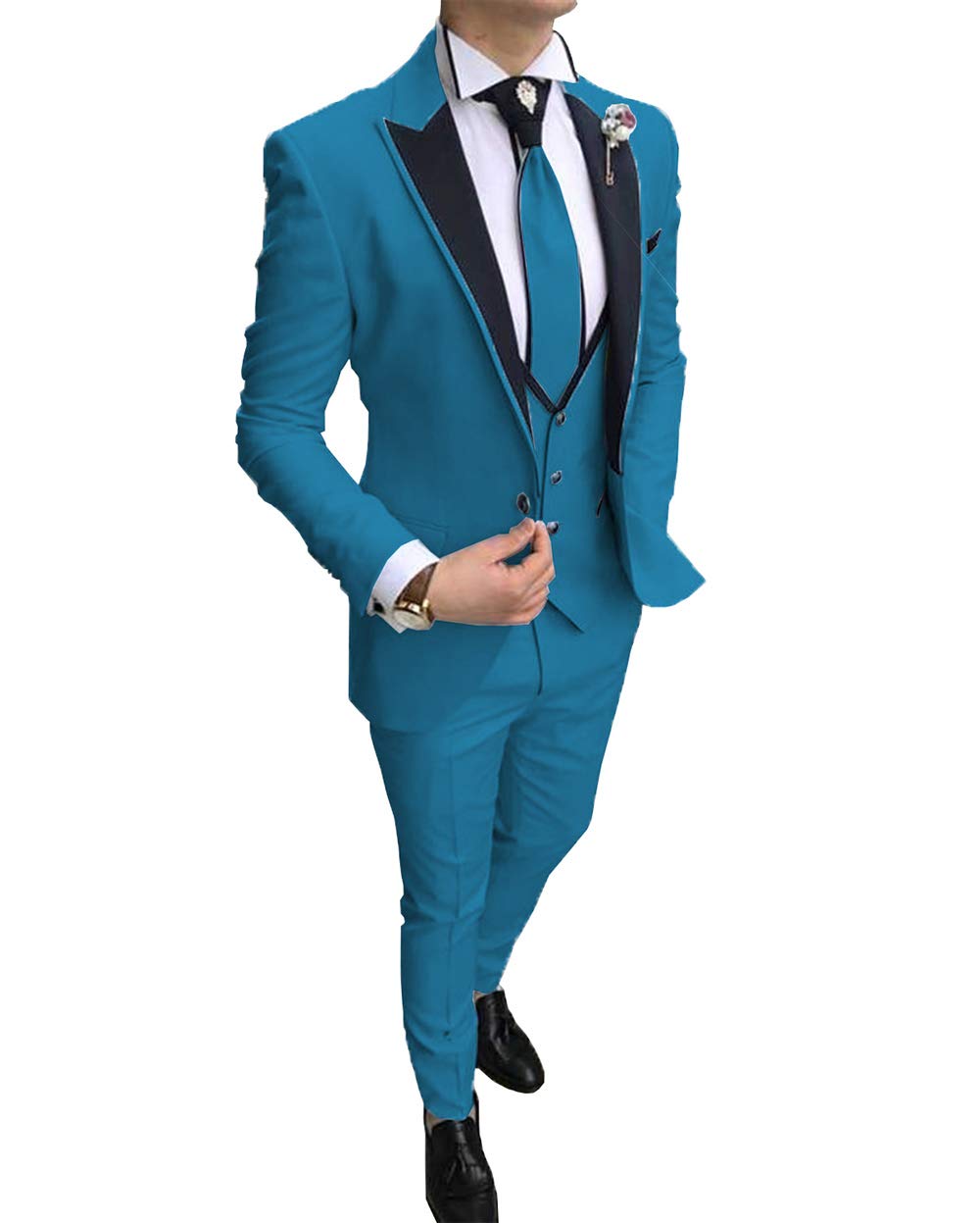 Zeattall Men's 3-Piece Slim Fit Suit - Black Notch Lapel Wedding Blazer & Groom Tuxedo Set for Prom, Business & Formal Occasions
