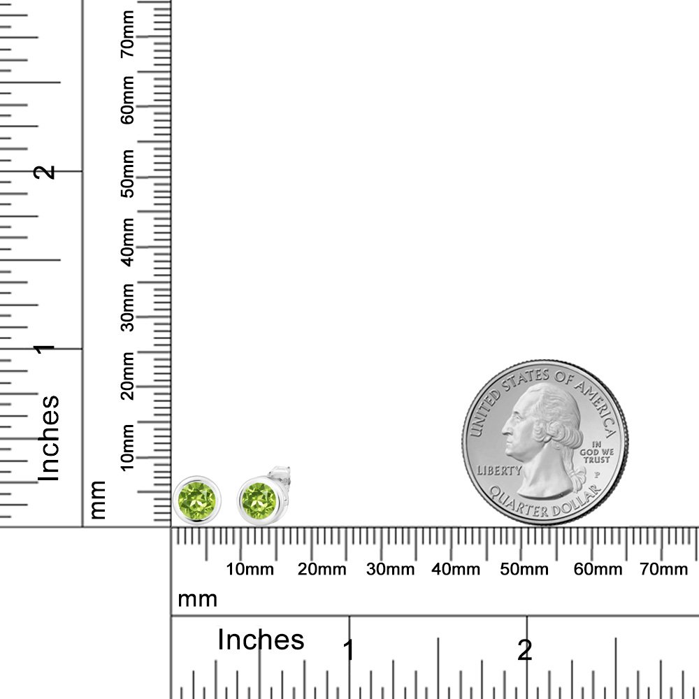 Gem Stone King 925 Sterling Silver Green Peridot Bezel Stud Earrings for Women & Men (1.80 CTTW, Round 6mm) - August Birthstone Jewelry Gift for Anniversary, Birthday & Special Occasions