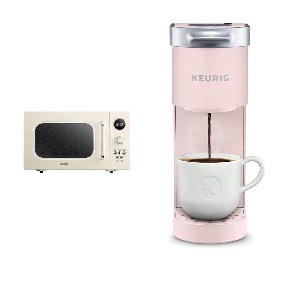 COMFEE' CM-M092AAT Retro 0.9 cu.ft Microwave with 9 Preset Programs & Turntable Reset - 900W Apricot | Keurig K-Mini Single Serve Coffee Maker in Dusty Rose - Perfect for Small Kitchens, Dorms & Office Break Rooms
