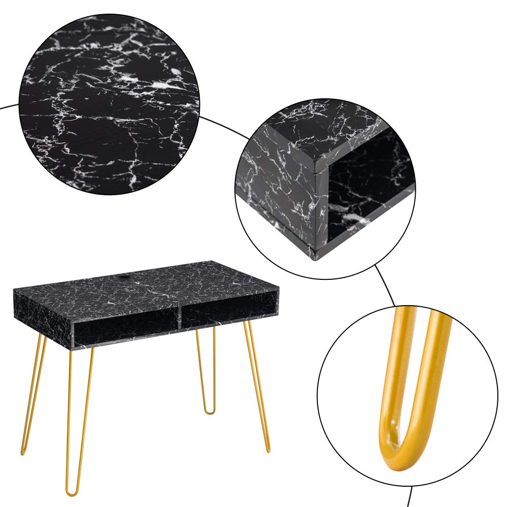 Modern Round Coffee Table with Metal Frame & Faux Marble Top - 35.4