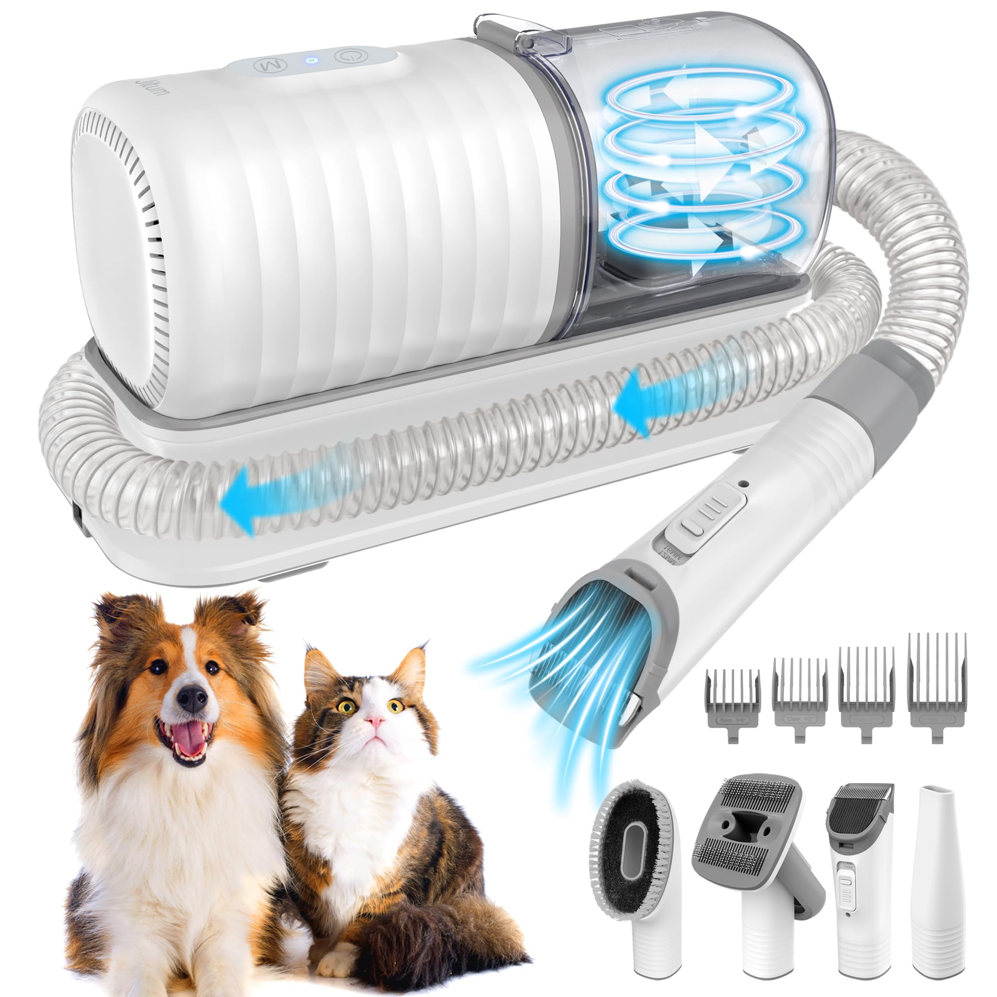 **16000Pa Powerful Dog Grooming Vacuum Kit – 99% Pet Hair Suction with 4 Grooming Tools, 1.5L Dust Cup & Low Noise Clippers for Dogs & Cats – Perfect for Shedding Control & Home Pet Care**