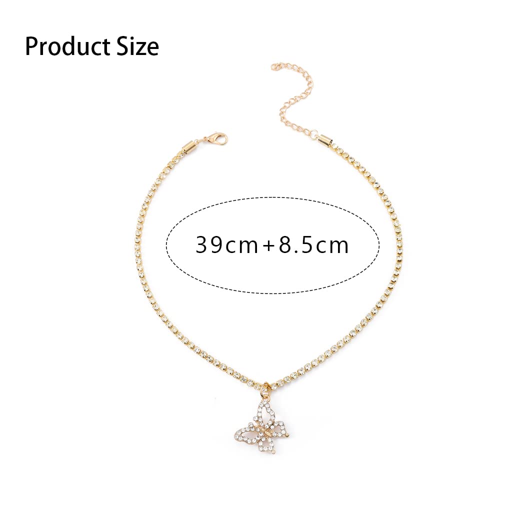 Elegant Gold Crystal Butterfly Pendant Choker Necklace - Sparkly Rhinestone Hip Hop Jewelry for Women & Girls | Perfect for Parties, Clubs, and Everyday Wear