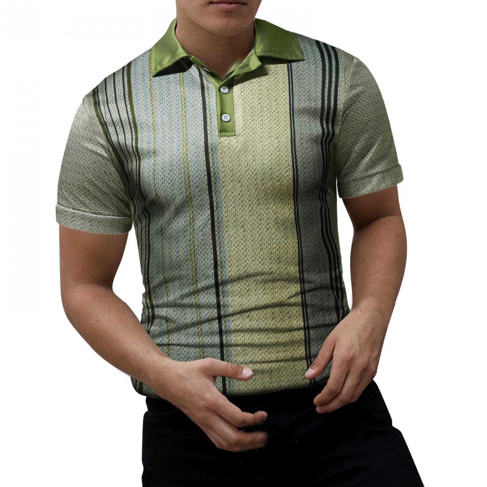 Sertiohcv Men's Slim Fit Casual Polo Shirts - Short Sleeve Button Down Striped Print T-Shirts for Business & Weekend Wear