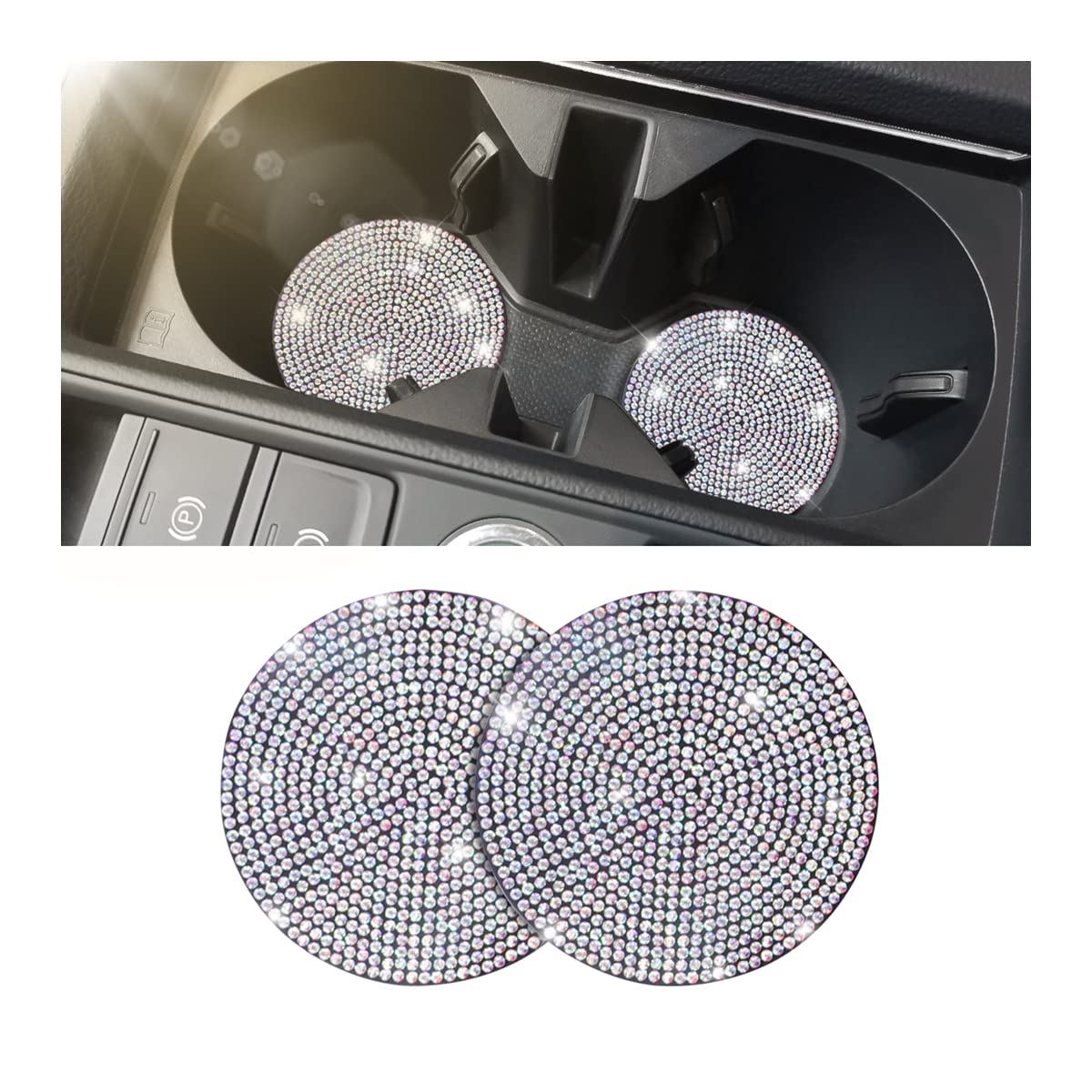 2PCS Handcrafted Rhinestone Crystal Car Cup Holder Coasters - Non-Slip Universal Fit for Cars, SUVs, Trucks | Elegant Cup Holder Accessories for Women & Men (Multicolor) | Perfect for Home, Office & Travel Use
