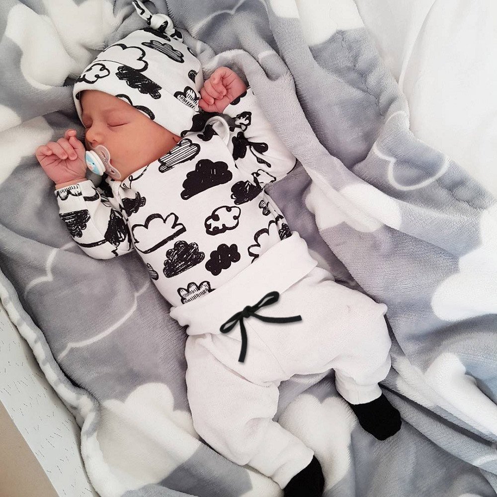 Cloud Print Baby Boy Outfit Set - Cute T-Shirt & Sweatpants for Infants (White, Size 90) | Comfortable Name Brand Cotton Clothes for Playtime & Casual Wear