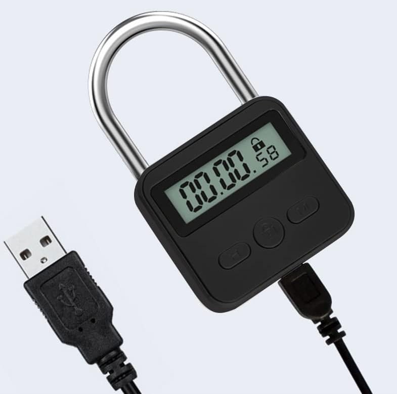 Electronic Time Padlock with LCD Display - USB Rechargeable Metal Timer Lock (Black) - Perfect for Gym Lockers, School Lockers, and Travel Security