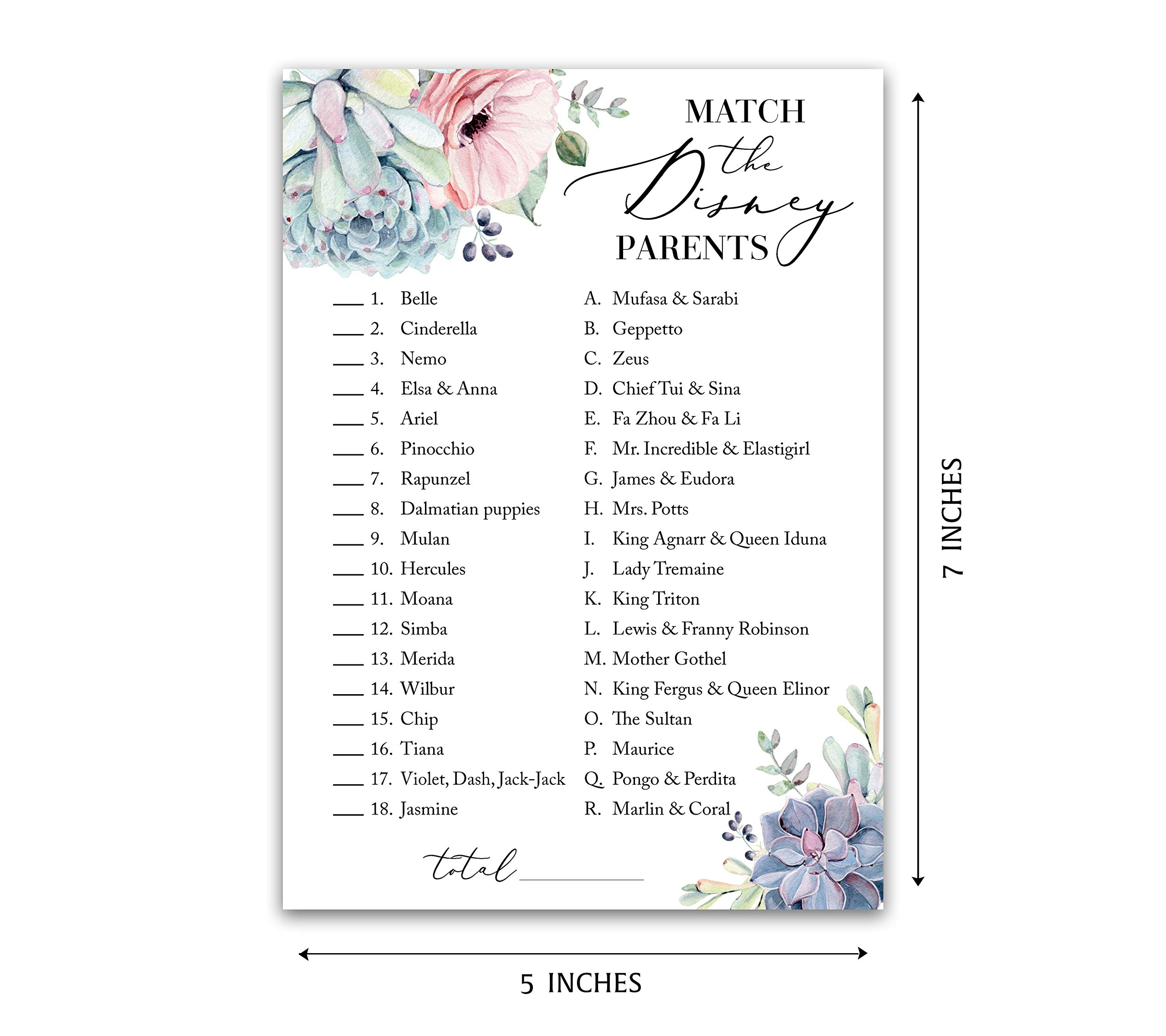 25-Pack Gender Neutral Cartoon Parent Match Baby Shower Game - Fun Succulent-Themed Baby Shower Activity for Greenery Decor - Perfect for Coed Showers, Virtual Parties & Gender Reveals