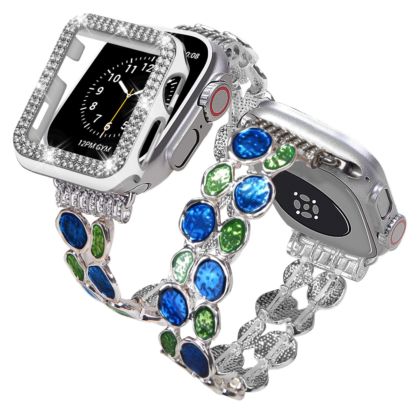 VIQIV Bling Apple Watch Band 38mm 40mm 41mm 42mm 44mm 45mm - Stainless Steel Stretch Bracelet for Women & Girls - Compatible with Apple Watch Series 9/8/7/6/5/4/3/2/1/SE - Perfect for Parties, Work & Everyday Wear