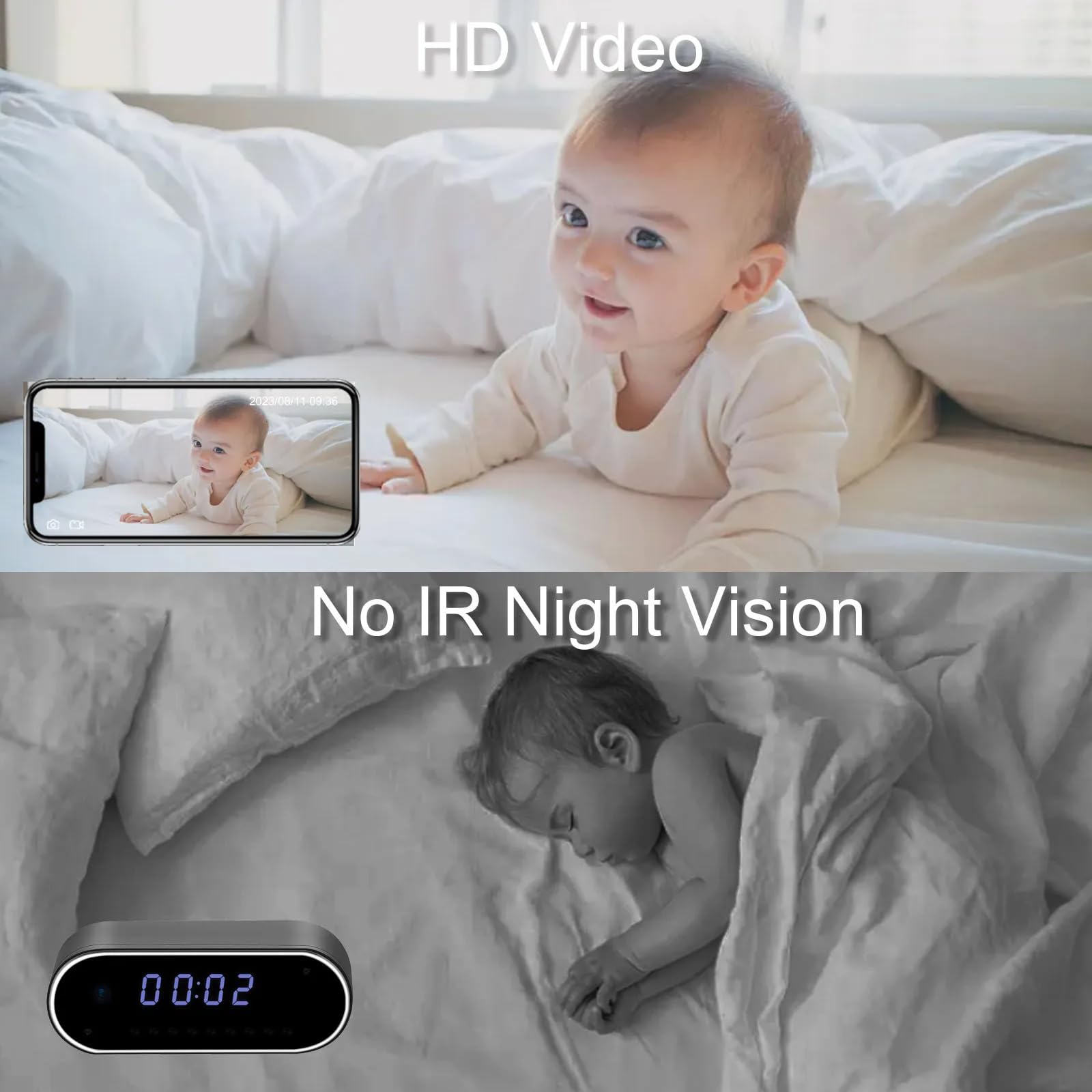 FKINGLRK Mini WiFi Camera - Wireless Hidden Spy Clock Camera with Remote Monitoring, AP/IP Access for Indoor Home Security & Nanny Cam | Perfect for Baby Monitoring, Pet Watching & Office Surveillance