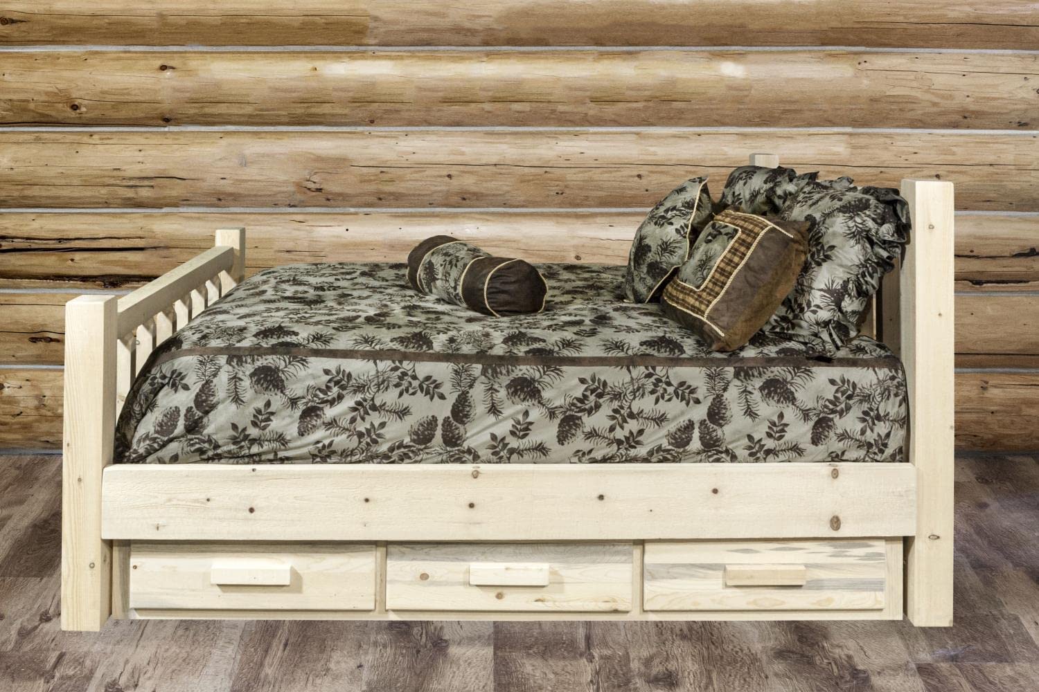 Montana Woodworks Homestead Collection Twin Bed with Storage Drawers - Solid Wood Frame, Clear Lacquer Finish - Perfect for Kids Rooms, Guest Bedrooms & Small Spaces