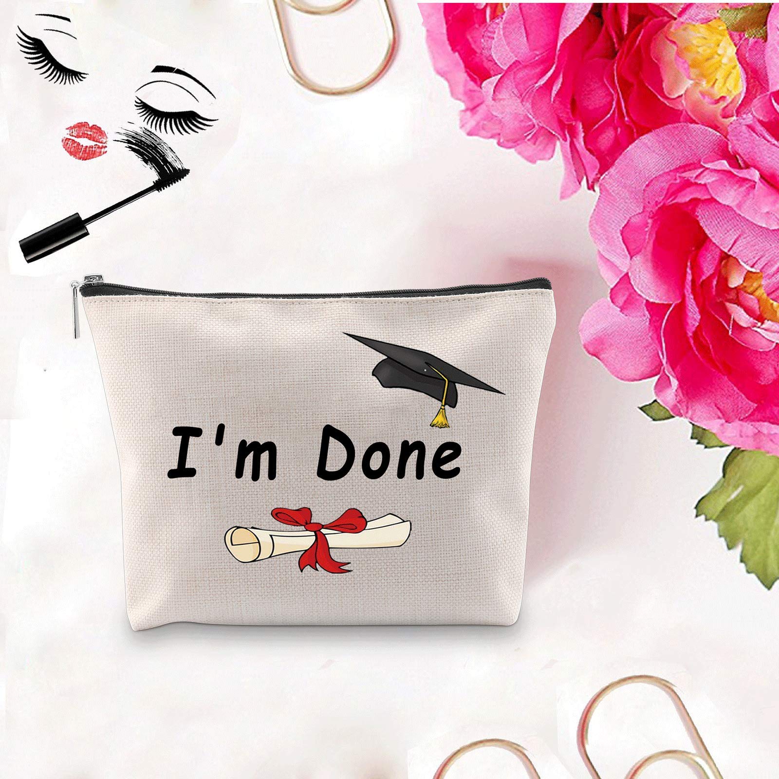 PXTIDY Graduation Makeup Bag 2025 - Congrats Gift for Her (Beige) - Perfect for College Grads