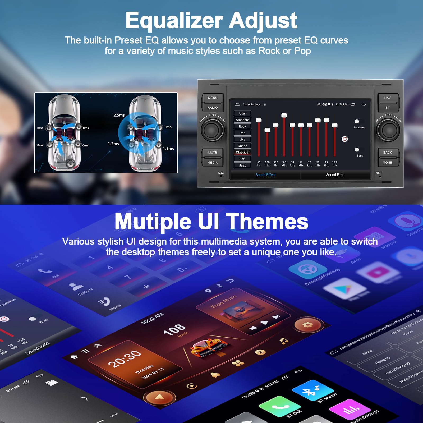 2G+64G Android 13 Car Stereo for Ford Fiesta/Focus/Kuga/Transit Connect/Mondeo/Smax - 7