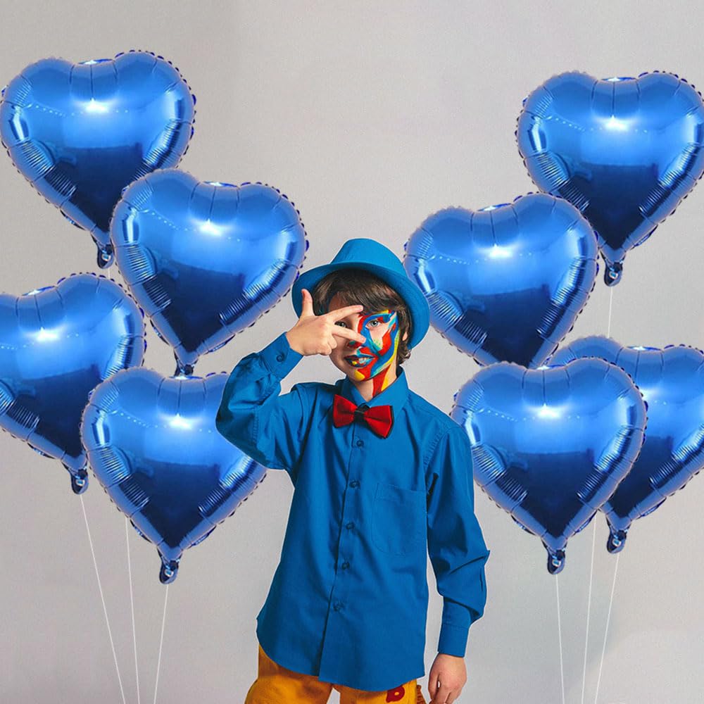 20 Pcs Blue Heart Foil Balloons - 18 Inch Heart Shaped Helium Balloons for Wedding, Birthday Party Decorations | Mylar Balloons for Anniversary, Baby Shower & Valentine's Day Decor